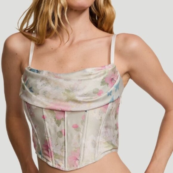 Victoria’s Secret VERY SEXY Satin Draped Corset Top Multicolor Floral SZ XL NWT - Picture 1 of 9